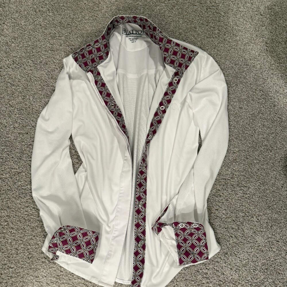 White Ovation long sleeve equestrian show shirt